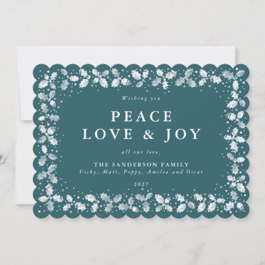 Groene gedrukte hulstbladeren rand plat niet-foto feestdagenkaart (Voorkant)