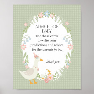 Groene Gekke Gans Floral Gingham Advies voor Baby Poster