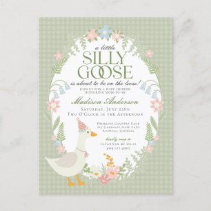 Groene Gekke Gans Floral Gingham Baby shower Briefkaart