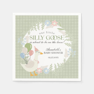 Groene Gekke Gans Floral Gingham Baby shower Servet