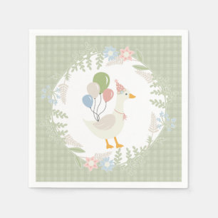 Groene Gekke Goose Floral Gingham Paper Servet