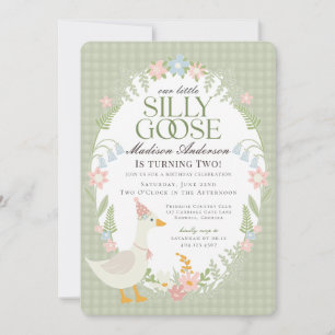 Groene Gekke Goose Floral Gingham Verjaardagsfeest Kaart
