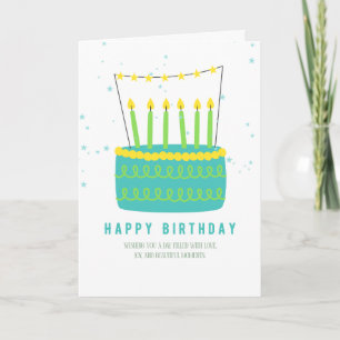 Groene & gele cake met bijpassende verjaardagskaar kaart