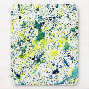 Groene, Gele, en Blauwe Abstracte Waterverf Muismat