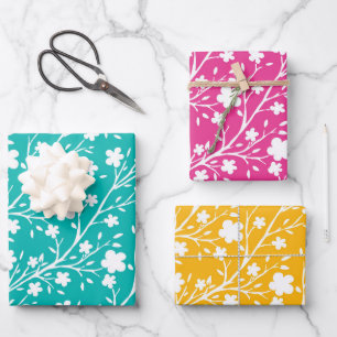 Groene, Gele en Roze Meerkleurige Lente Bloemen Inpakpapier Vel