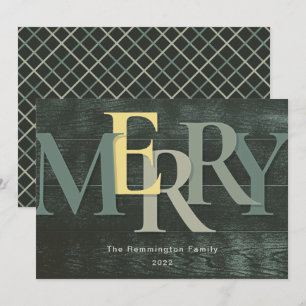 Groene Gele Merry Holiday Big Letter Feestdagenkaart