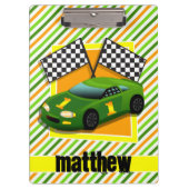 Groene, Gele & Oranje raceauto, Strepen Klembord (Voorkant)