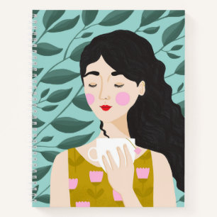  groene, gele, roze damesillustratie notitieboek