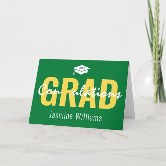 Groene Gele Witte Gradaties Afstuderen Kaart (Voorkant)