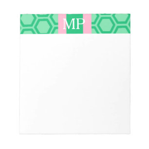 Groene Geo Met Roze Band Monogram Notitieblok