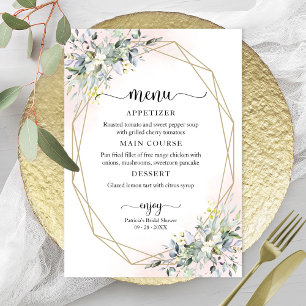 Groene geometrische roze blos bruiloft menu kaart