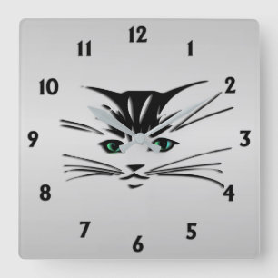 Groene geoogste kat vierkante klok