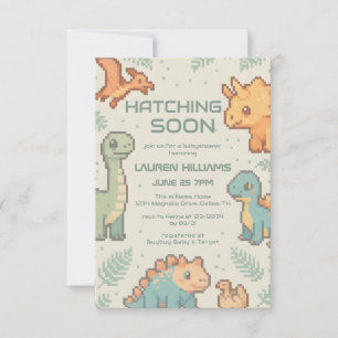 Groene Gepixelde Dinosaurus Baby Shower feest jong Kaart