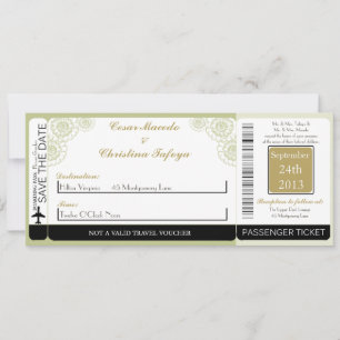 Groene Gerbera Dai Boarding Pass Bruiloft uitnodig Kaart