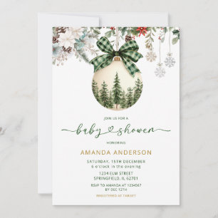 Groene geruite boog bloem winter ornament baby sho kaart