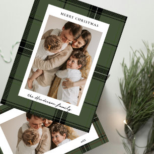 Groene geruite elegante aangepaste kerstkaart met