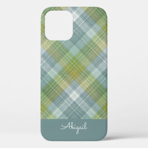 Groene geruite elegante script naam iPhone 12 hoesje
