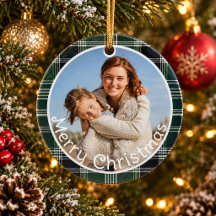 Groene geruite gingham gezinsfoto vrolijk kerstfee