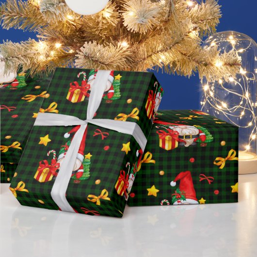 Groene geruite kabouter Sinterklaas Cadeaupapier (Feestdagen)