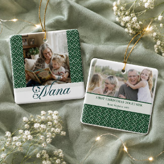 Groene geruite Nana Eerste kerstmis kleinkind foto Keramisch Ornament