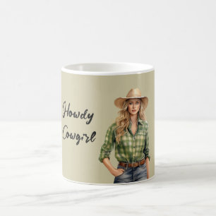 Groene geruite shirt Howdy Blonde Vrouwelijke Cowg Koffiemok