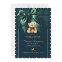 Groene geruite teddybeer jongens babyshower preppy