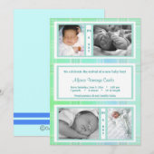Groene geruite viervoudige foto geboorteaankondigi aankondiging (Voorkant / Achterkant)