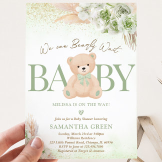 Groene Geslachtsneutrale Beer Boho Baby Shower Kaart