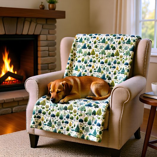 Groene gestileerde bomen Botanische print illustra Fleece Deken