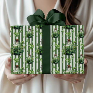 Groene gestreepte fles St. Patrick-dag chic Cadeaupapier
