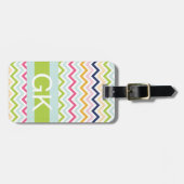 Groene gestreepte monogram bagage label (Voorkant horizontaal)