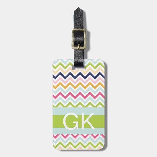 Groene gestreepte monogram bagage label (Voorkant verticaal)