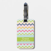 Groene gestreepte monogram bagage label (Achterkant verticaal)