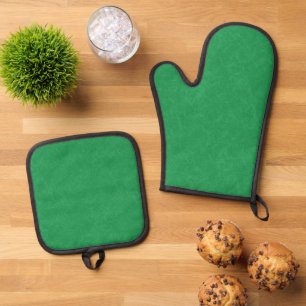Groene gestructureerde oppervlakte met wervelend p ovenwant & pannenlap set