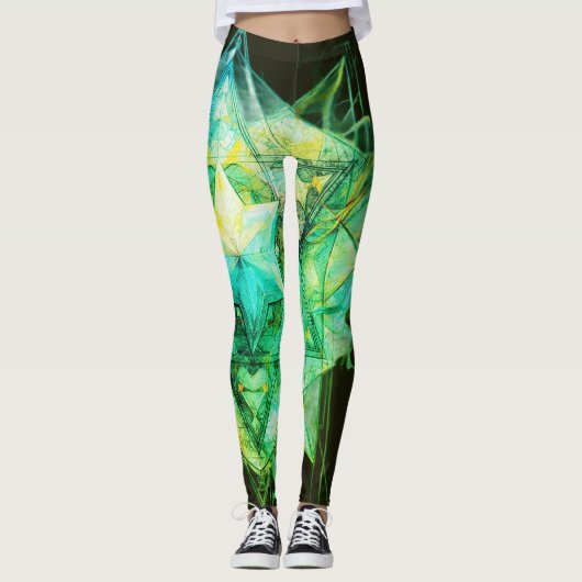 Groene Getinte Abstracte Kleuren op Aangepaste Mod Leggings (Voorkant)