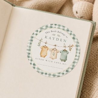 Groene Gingham Baby Waslijn Boekplaat Sticker