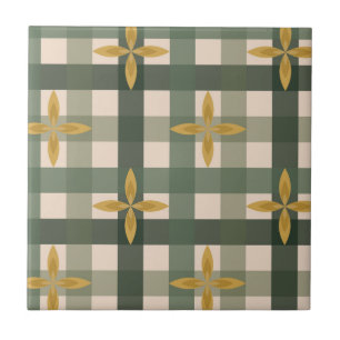 Groene Gingham & Bladeren Keramische Tegels Tegeltje