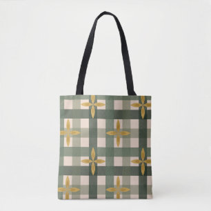 Groene Gingham & Bladertassen Draagtas