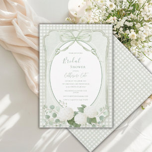 Groene Gingham Bloemige Vintage Bruidsdouche Kaart