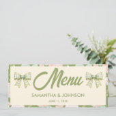 Groene Gingham Boog Bruiloft Diner Menu met Wilde (Staand voorkant)