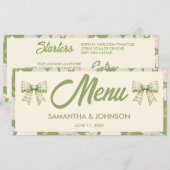 Groene Gingham Boog Bruiloft Diner Menu met Wilde (Voorkant / Achterkant)