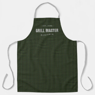 Groene gingham check grill master gepersonaliseerd schort