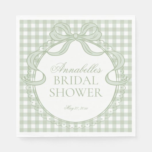 Groene Gingham Coquette Strik Bruidsdiner Dessert Servet (Voorkant)
