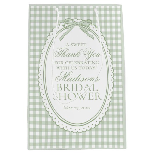 Groene Gingham Coquette Strik Bruidsfeest Favoren Medium Cadeauzakje (Voorkant)