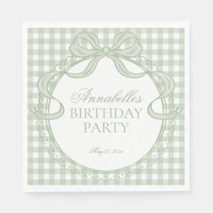 Groene Gingham Coquette Strik Verjaardagsfeest Des Servet