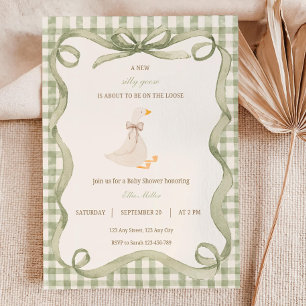 Groene Gingham Domme Gans Baby Shower Uitnodiging