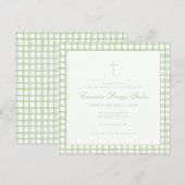 Groene Gingham Doop Uitnodiging (Voorkant / Achterkant)