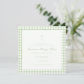 Groene Gingham Doop Uitnodiging (Staand voorkant)