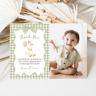 Groene Gingham Dwaze Gans Verjaardagsfoto Bedankkaart