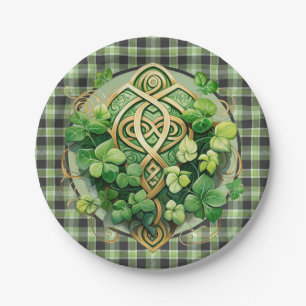 Groene Gingham En Keltische Triskele  Papieren Bordje